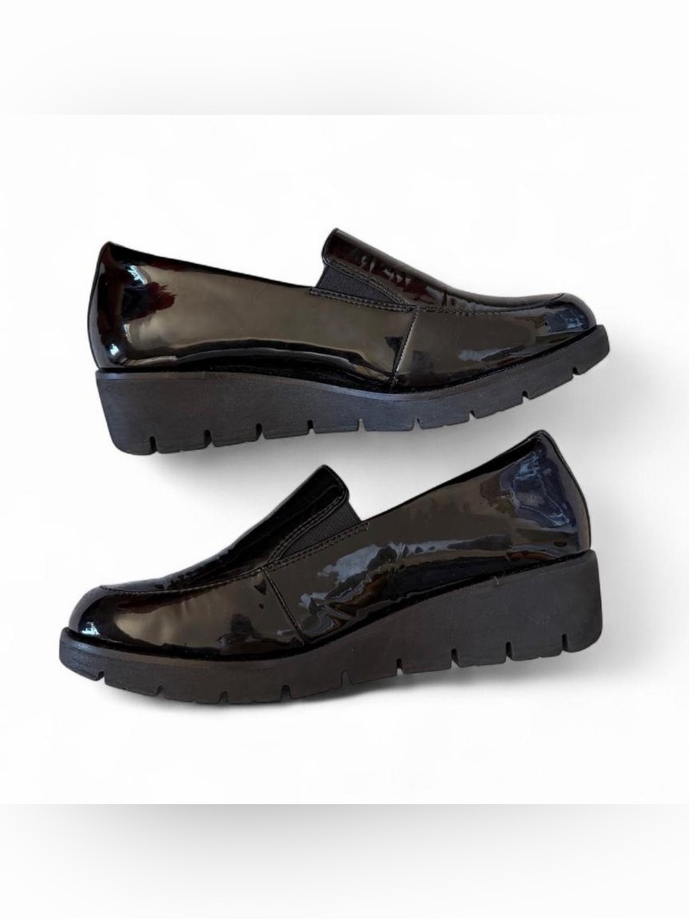 Darkacademia Black Patent Slip-On Wedge Loafers